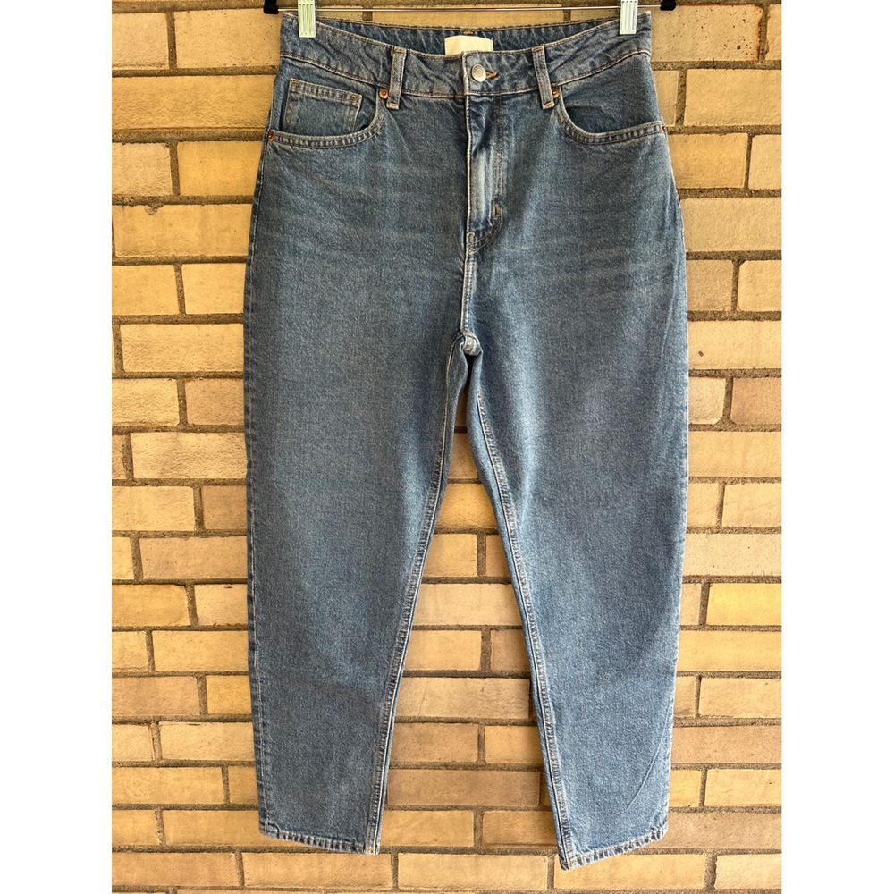 H&M High Waisted Mom Jeans Medium Wash Blue Stretch Denim Size 8